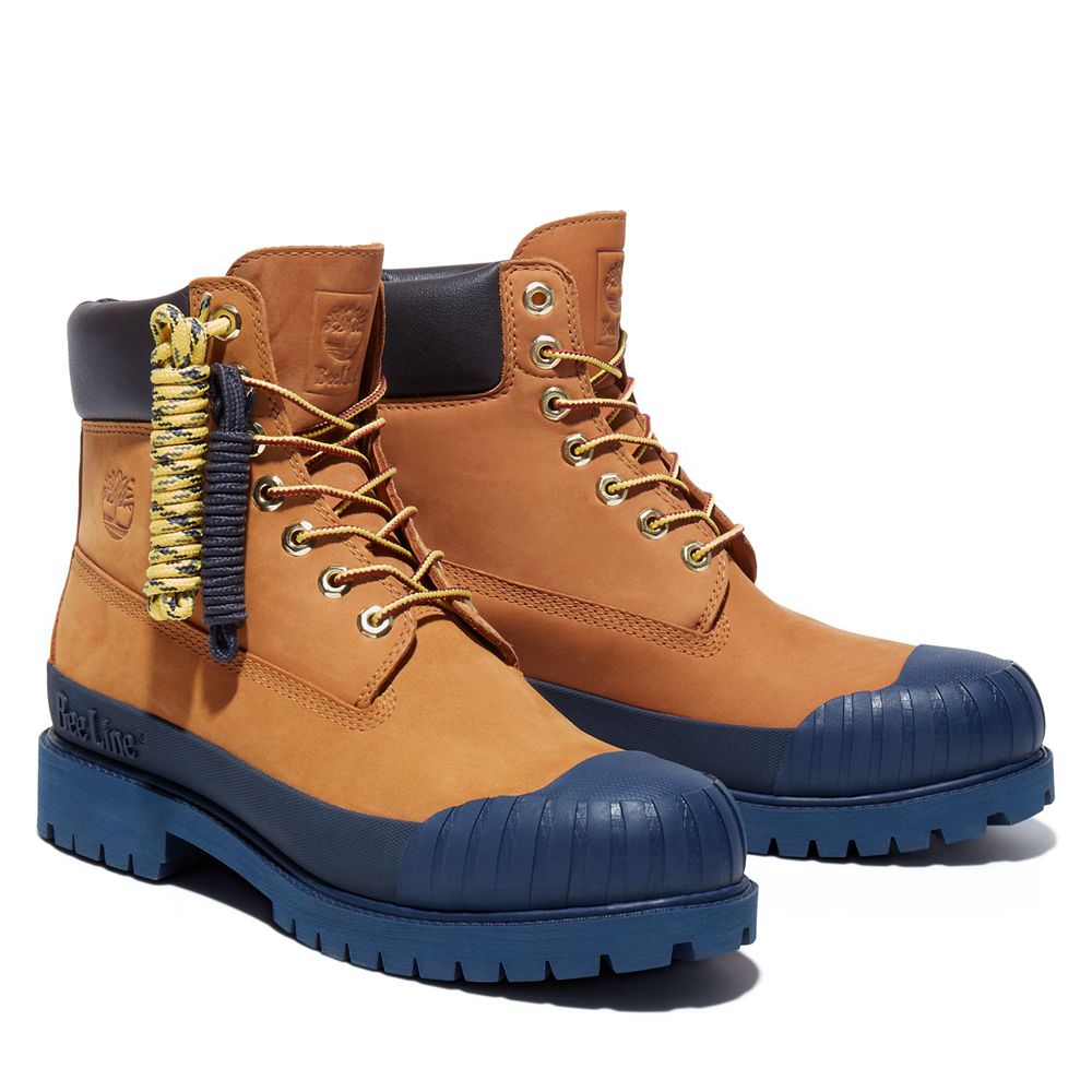 Timberland Mens 6-Inch Boots Bee Line x Waterproof Rubber Toe - Brown/Navy - India MA5382197